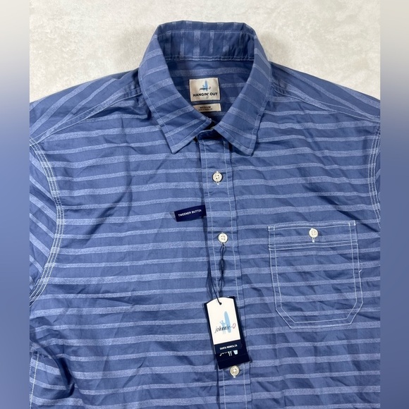 NWT Johnnie-O Size Medium Marlin Navy Stripe Short Sleeve Button Front Shirt - Picture 5 of 11